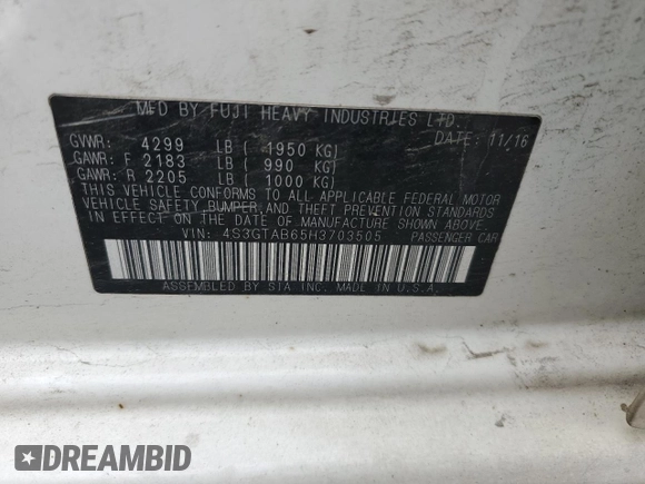 2017 Subaru Impreza Premium with VIN 4S3GTAB65H3703505, listed as a Copart auction lot 57729735 with 79,259 mi miles and Salvage title. Bid and sale history available at DreamBid. Image 13.