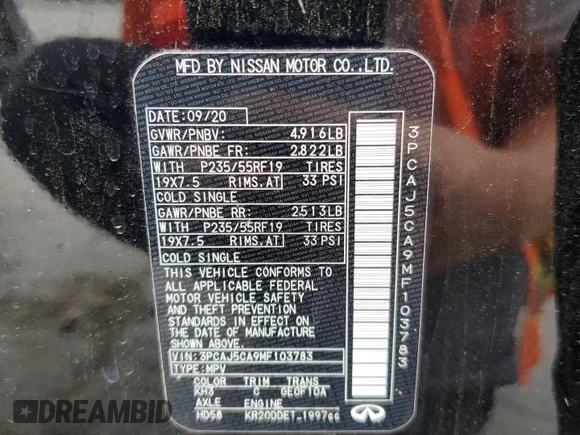 2021 Infiniti QX50 Essential с VIN 3PCAJ5CA9MF103783, выставлен на аукционе Copart как лот 59721925 с пробегом 43 701 миль миль и Чистый • Clean title. История ставок и продаж доступна на DreamBid. Изображение 13.