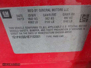 2014 Chevrolet Cruze LS with VIN 1G1PA5SG1E7182561, listed as a IAAI auction lot 41818810 with 162,415 mi miles. Bid and sale history available at carsss.com. Image 9.