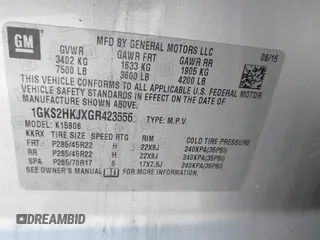 2016 GMC Yukon XL Denali with VIN 1GKS2HKJXGR423556, listed as a IAAI auction lot 42145970 with 118,436 mi miles. Bid and sale history available at carsss.com. Image 9.