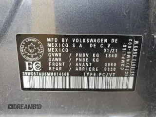 2021 Volkswagen Golf TSI с VIN 3VWG57AU6MM014608, выставлен на аукционе Copart как лот 74211094 с пробегом Не указан миль и Чистый • Clean title. История ставок и продаж доступна на DreamBid. Изображение 12.