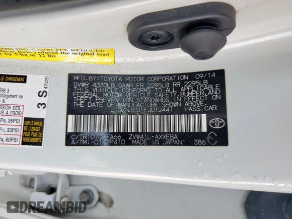 2014 Toyota Prius Two z VIN JTDZN3EU1EJ012441, wystawiony jako Copart lot #52902045 z przebiegiem 141 683 mil mil oraz Szkoda całkowita • Salvage title. Historia ofert i sprzedaży dostępna na DreamBid. Obrazek 12.