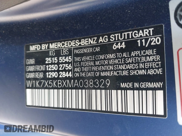 2021 Mercedes-Benz AMG GT 43 with VIN W1K7X5KBXMA038329, listed as a IAAI auction lot 39996727 with Not provided miles and . Bid and sale history available at DreamBid. Image 9.