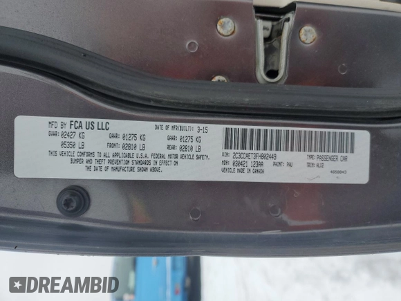 2015 Chrysler 300 C with VIN 2C3CCAET3FH802449, listed as a Copart auction lot 44647285 with 123,358 mi miles and Salvage Title. Bid and sale history available at DreamBid. Image 14.