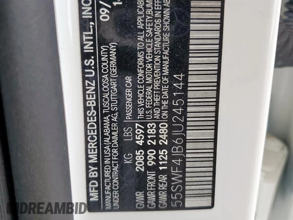 2018 Mercedes-Benz C 300 with VIN 55SWF4JB6JU245144, listed as a Copart auction lot 61415265 with 81,515 mi miles and Salvage title. Bid and sale history available at DreamBid. Image 12.