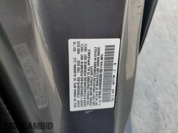 2016 Honda Odyssey Touring Elite с VIN 5FNRL5H99GB090100, выставлен на аукционе Copart как лот 52367795 с пробегом 60 615 миль миль и Списание • Salvage title. История ставок и продаж доступна на DreamBid. Изображение 15.