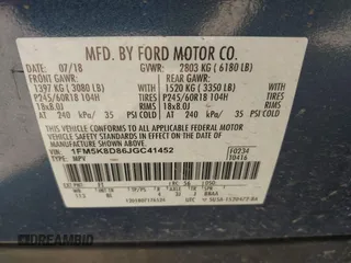 2018 Ford Explorer XLT with VIN 1FM5K8D86JGC41452, listed as a IAAI auction lot 41772061 with 121,192 mi miles and . Bid and sale history available at carsss.com. Image 9.
