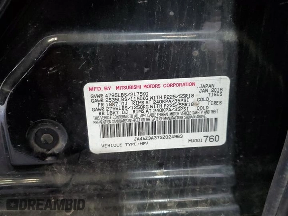 2016 Mitsubishi Outlander SE with VIN JA4AZ3A37GZ024963, listed as a Copart auction lot 63985885 with 229,431 mi miles and Salvage title. Bid and sale history available at DreamBid. Image 13.