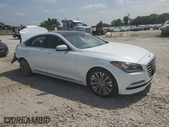 2017 Genesis G80 3.8L with VIN KMHGN4JE4HU177393, listed as a Copart auction lot 60968285 with 74,076 mi miles and Salvage title. Bid and sale history available at DreamBid. Image 4.