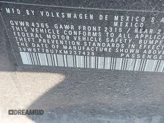 2019 Volkswagen Jetta GLI S с VIN 3VW6T7BU7KM237429, выставлен на аукционе IAAI как лот 42060032 с пробегом 56 044 миль миль и . История ставок и продаж доступна на DreamBid. Изображение 9.