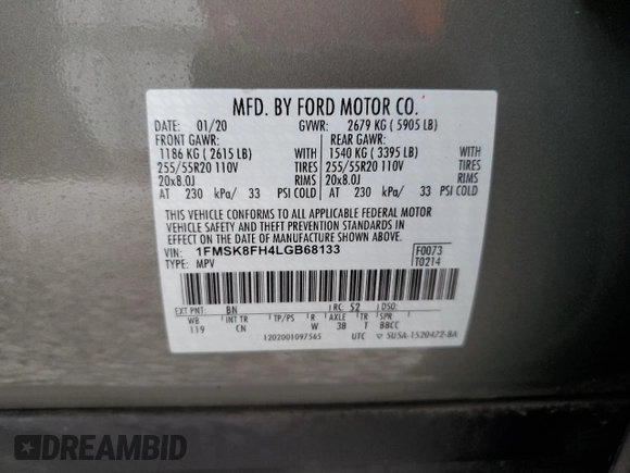 2020 Ford Explorer Limited with VIN 1FMSK8FH4LGB68133, listed as a Copart auction lot 78053484 with 78,251 mi miles and Clean Title. Bid and sale history available at carsss.com. Image 13.