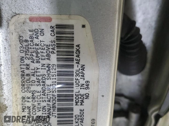 2003 Lexus LS 430 z VIN JTHBN30F530115129, wystawiony jako Copart lot #56521665 z przebiegiem 278 666 mil mil oraz Szkoda całkowita • Salvage title. Historia ofert i sprzedaży dostępna na DreamBid. Obrazek 12.