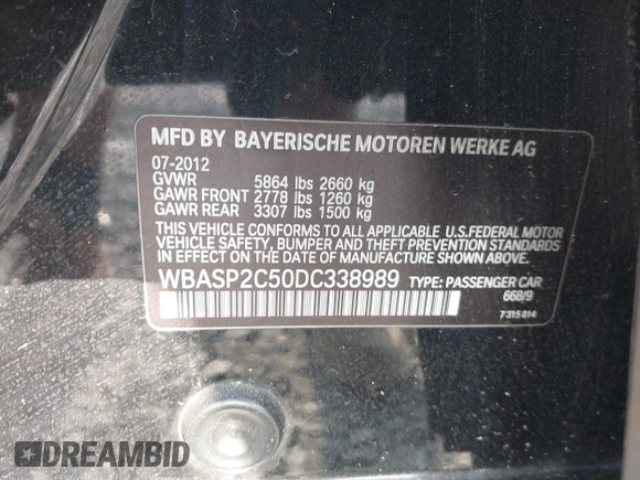 2013 BMW 5 Series GT 535i xDrive with VIN WBASP2C50DC338989, listed as a IAAI auction lot 42041585 with 121,429 mi miles. Bid and sale history available at carsss.com. Image 9.