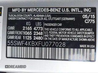 2015 Mercedes-Benz C 300 Luxury with VIN 55SWF4KBXFU077028, listed as a IAAI auction lot 41728293 with 149,131 mi miles and . Bid and sale history available at DreamBid. Image 9.