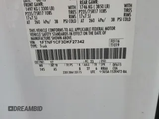 2013 Ford F-150 XL with VIN 1FTNF1CF3DKF27342, listed as a Copart auction lot 55124045 with 149,037 mi miles and Salvage title. Bid and sale history available at DreamBid. Image 12.