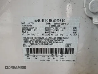 2023 Ford Explorer Limited with VIN 1FMSK8FH2PGB25058, listed as a Copart auction lot 49212935 with 44,051 mi miles and Salvage Title. Bid and sale history available at carsss.com. Image 14.