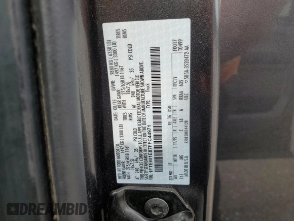 2015 Ford F-150 XLT with VIN 1FTEW1E87FFC44971, listed as a Copart auction lot 51836635 with 206,184 mi miles and Salvage Title. Bid and sale history available at DreamBid. Image 16.