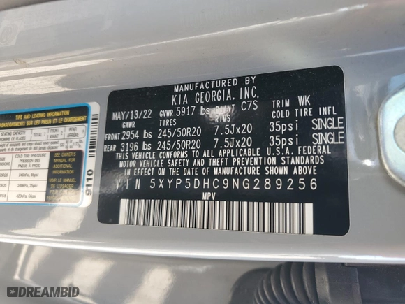 2022 Kia Telluride SX with VIN 5XYP5DHC9NG289256, listed as a Copart auction lot 74131544 with 49,563 mi miles and Salvage Title. Bid and sale history available at carsss.com. Image 13.