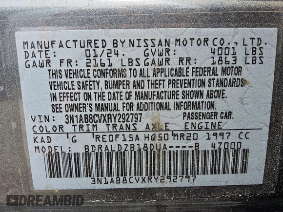 2024 Nissan Sentra SV with VIN 3N1AB8CVXRY292797, listed as a Copart auction lot 57684675 with 25,901 mi miles and Clean title. Bid and sale history available at DreamBid. Image 12.