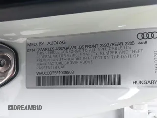 2015 Audi A3 Premium Plus with VIN WAUCCGFF5F1039868, listed as a IAAI auction lot 42577961 with 67,824 mi miles and . Bid and sale history available at DreamBid. Image 9.