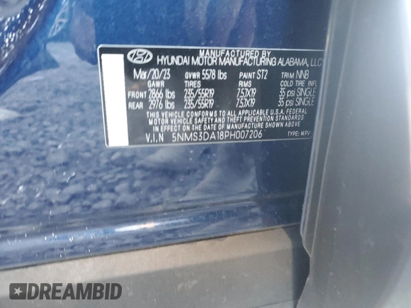 2023 Hyundai Santa Fe SEL Premium with VIN 5NMS3DA18PH007206, listed as a Copart auction lot 82906014 with 30,533 mi miles and Salvage Title. Bid and sale history available at DreamBid. Image 12.