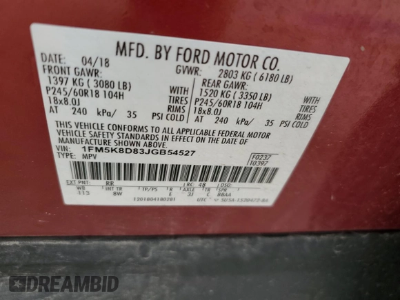 2018 Ford Explorer XLT with VIN 1FM5K8D83JGB54527, listed as a Copart auction lot 60068855 with 108,475 mi miles and Salvage title. Bid and sale history available at DreamBid. Image 14.