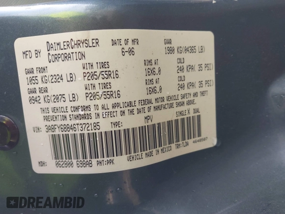 2006 Chrysler PT Cruiser Limited with VIN 3A8FY68846T372185, listed as a IAAI auction lot 41709469 with 106,278 mi miles and . Bid and sale history available at DreamBid. Image 9.