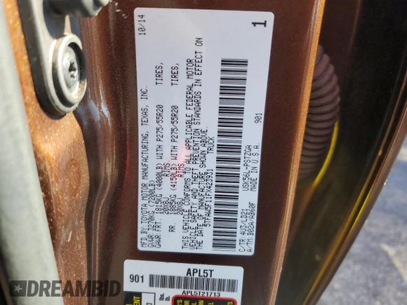2015 Toyota Tundra 4WD Truck Platinum with VIN 5TFAW5F11FX423931, listed as a Copart auction lot 83350054 with 112,988 mi miles and Salvage Title. Bid and sale history available at carsss.com. Image 12.