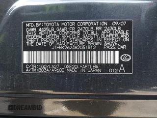 2008 Lexus IS 250 with VIN JTHBK262482061812, listed as a IAAI auction lot 41857127 with 129,361 mi miles and . Bid and sale history available at DreamBid. Image 9.