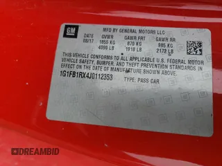 2018 Chevrolet Camaro 1LT with VIN 1G1FB1RX4J0112353, listed as a Copart auction lot 46763063 with 84,959 mi miles. Bid and sale history available at carsss.com. Image 12.