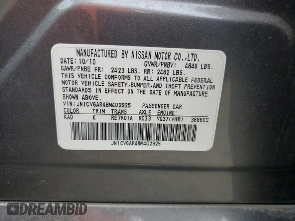 2011 Infiniti G37 x z VIN JN1CV6AR4BM402925, wystawiony jako Copart lot #44201475 z przebiegiem 126 449 mil mil oraz Szkoda całkowita • Salvage title. Historia ofert i sprzedaży dostępna na DreamBid. Obrazek 12.