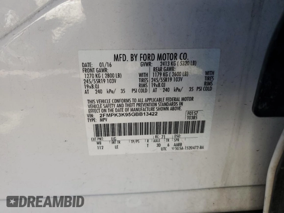 2016 Ford Edge Titanium with VIN 2FMPK3K95GBB13422, listed as a Copart auction lot 47021675 with 127,458 mi miles and Salvage Title. Bid and sale history available at carsss.com. Image 12.