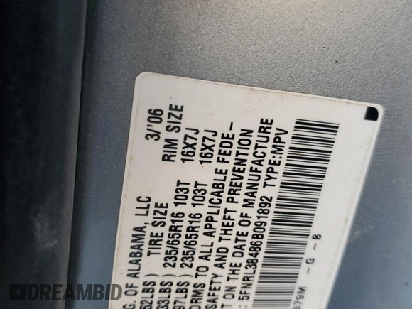 2006 Honda Odyssey EX with VIN 5FNRL38486B091892, listed as a Copart auction lot 53134035 with 154,449 mi miles and Salvage title. Bid and sale history available at DreamBid. Image 13.