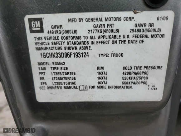 2006 Chevrolet Silverado 3500 SRW Wrk Trk with VIN 1GCHK33D06F193124, listed as a Copart auction lot 82371274 with 187,087 mi miles and Salvage Title. Bid and sale history available at carsss.com. Image 12.