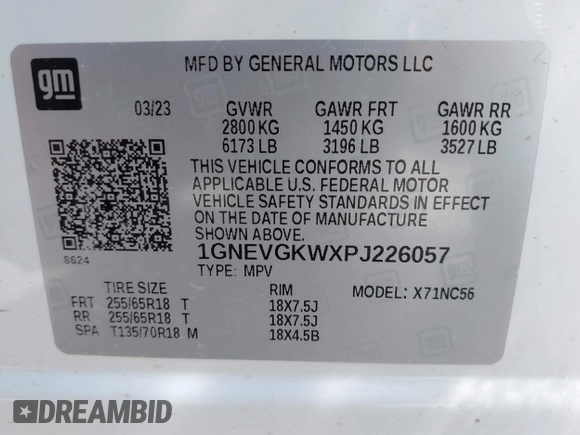 2023 Chevrolet Traverse LT Cloth with VIN 1GNEVGKWXPJ226057, listed as a IAAI auction lot 41940599 with 12,670 mi miles. Bid and sale history available at carsss.com. Image 9.