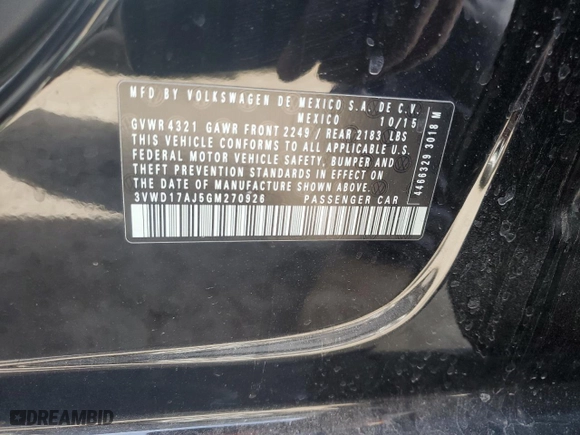 2016 Volkswagen Jetta Sedan 1.8T Sport with VIN 3VWD17AJ5GM270926, listed as a Copart auction lot 50041555 with 161,610 mi miles and Salvage Title. Bid and sale history available at carsss.com. Image 12.