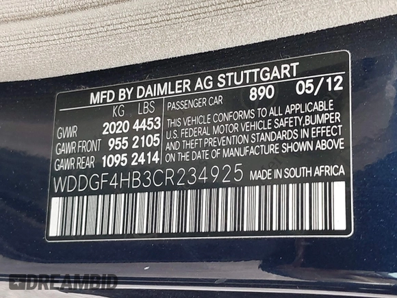 2012 Mercedes-Benz C 250 Sport with VIN WDDGF4HB3CR234925, listed as a IAAI auction lot 42631121 with 166,349 mi miles and . Bid and sale history available at DreamBid. Image 9.
