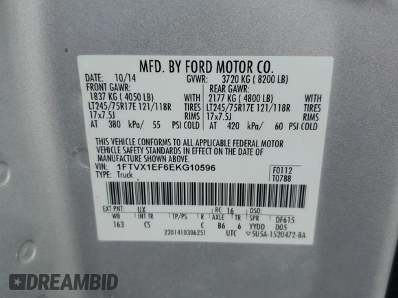 2014 Ford F-150 XL с VIN 1FTVX1EF6EKG10596, выставлен на аукционе Copart как лот 72131554 с пробегом 216 483 миль миль и Списание • Salvage title. История ставок и продаж доступна на DreamBid. Изображение 12.