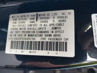 2010 Acura TSX with VIN JH4CU2F62AC002789, listed as a IAAI auction lot 42349700 with 177,273 mi miles and . Bid and sale history available at DreamBid. Image 9.