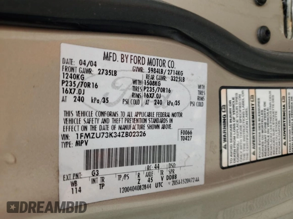 2004 Ford Explorer XLT with VIN 1FMZU73K34ZB02326, listed as a Copart auction lot 53521875 with 159,600 mi miles and Non repairable. Bid and sale history available at DreamBid. Image 13.