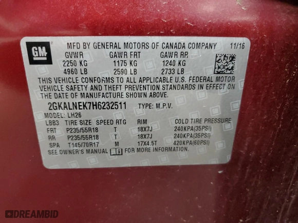 2017 GMC Terrain SLE with VIN 2GKALNEK7H6232511, listed as a Copart auction lot 46749775 with 58,048 mi miles and Clean Title. Bid and sale history available at carsss.com. Image 12.