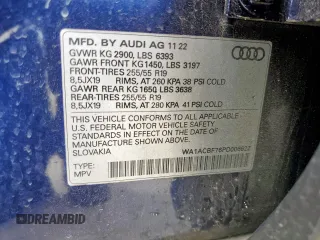 2023 Audi Q7 Premium with VIN WA1ACBF76PD006622, listed as a Copart auction lot 54844615 with 17,101 mi miles and Salvage title. Bid and sale history available at DreamBid. Image 14.