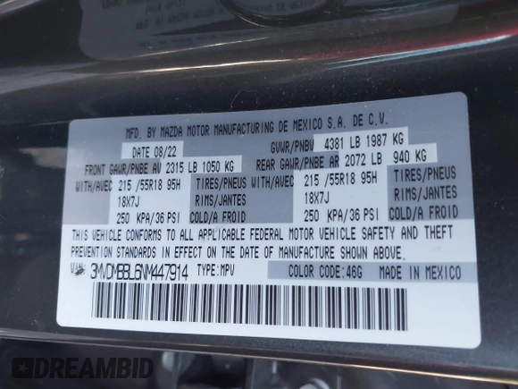 2022 Mazda CX-30 2.5 S Select Package with VIN 3MVDMBBL6NM447914, listed as a IAAI auction lot 41660946 with 1 mi miles. Bid and sale history available at carsss.com. Image 9.