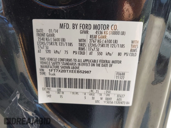 2014 Ford F-250 XL с VIN 1FT7X2BTXEEB52987, выставлен на аукционе IAAI как лот 42587515 с пробегом 230 189 миль миль и . История ставок и продаж доступна на DreamBid. Изображение 9.