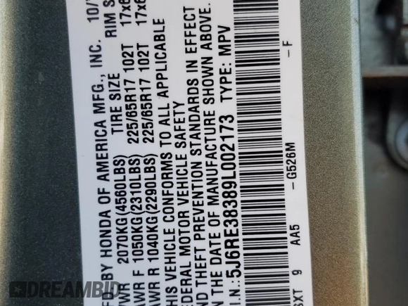 2009 Honda CR-V LX z VIN 5J6RE38389L002173, wystawiony jako Copart lot #58443535 z przebiegiem 124 346 mil mil oraz Szkoda całkowita • Salvage title. Historia ofert i sprzedaży dostępna na DreamBid. Obrazek 13.