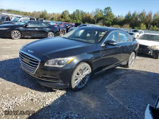 2017 Genesis G80 3.8L with VIN KMHGN4JE9HU194786, listed as a Copart auction lot 79627574 with 153,342 mi miles and Salvage Title. Bid and sale history available at carsss.com. Image 1.
