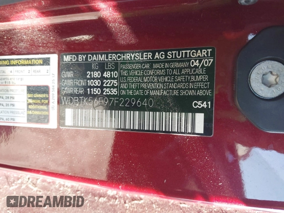 2007 Mercedes-Benz CLK 350 z VIN WDBTK56F97F229640, wystawiony jako IAAI lot #42655767 z przebiegiem 131 159 mil mil oraz . Historia ofert i sprzedaży dostępna na DreamBid. Obrazek 9.
