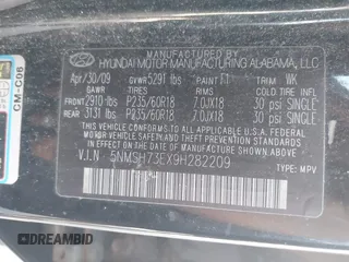 2009 Hyundai Santa Fe SE with VIN 5NMSH73EX9H282209, listed as a IAAI auction lot 42701028 with 146,118 mi miles and . Bid and sale history available at DreamBid. Image 9.
