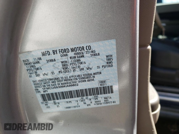 2009 Ford Escape Hybrid with VIN 1FMCU59309KA99802, listed as a Copart auction lot 76239904 with 109,711 mi miles and Non repairable. Bid and sale history available at DreamBid. Image 12.