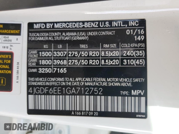 2016 Mercedes-Benz GL with VIN 4JGDF6EE1GA712752, listed as a Copart auction lot 83880094 with 130,442 mi miles and Salvage Title. Bid and sale history available at carsss.com. Image 15.